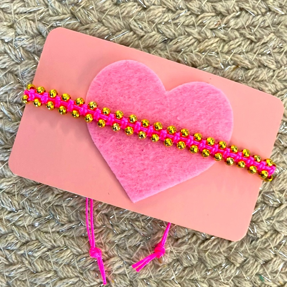 New Super Cute Boho Beaded Gold Surf Festival Bracelet Hot Pink